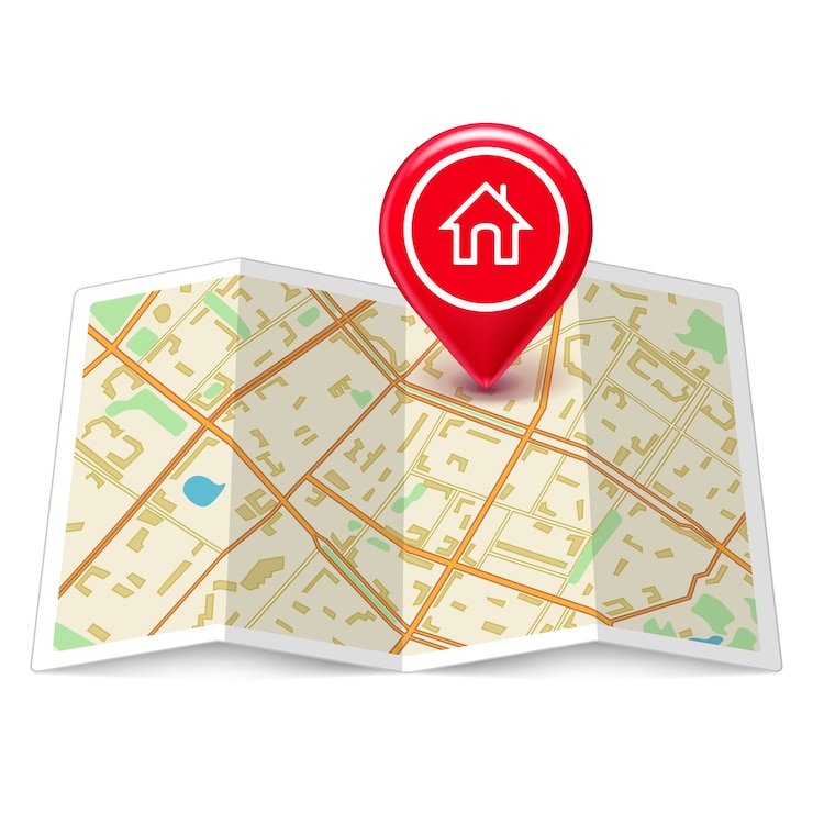 Vector Gratis peta kota dengan label pin lokasi rumah