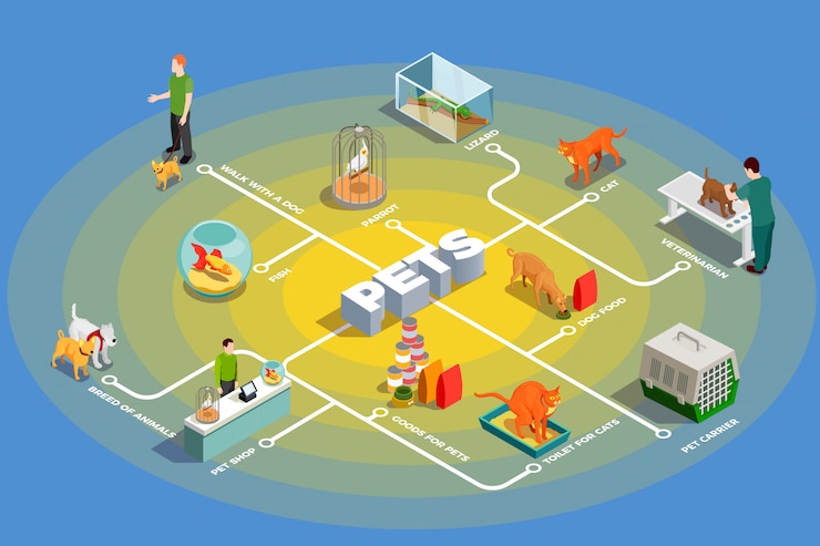 Vector Gratis pets isometric flowchart