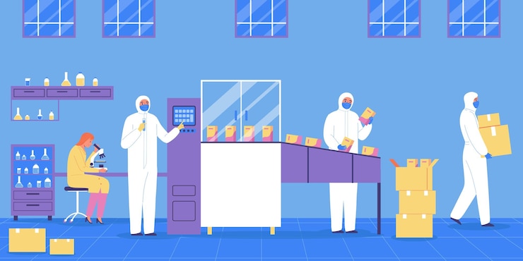 Vector Gratis pharmaceutical production flat background