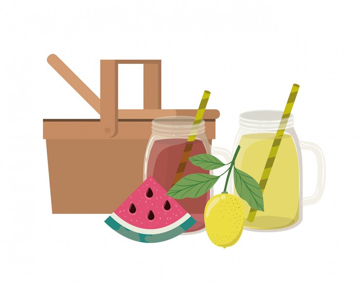 Vector Gratis picnic basket with refreshing drink for summer