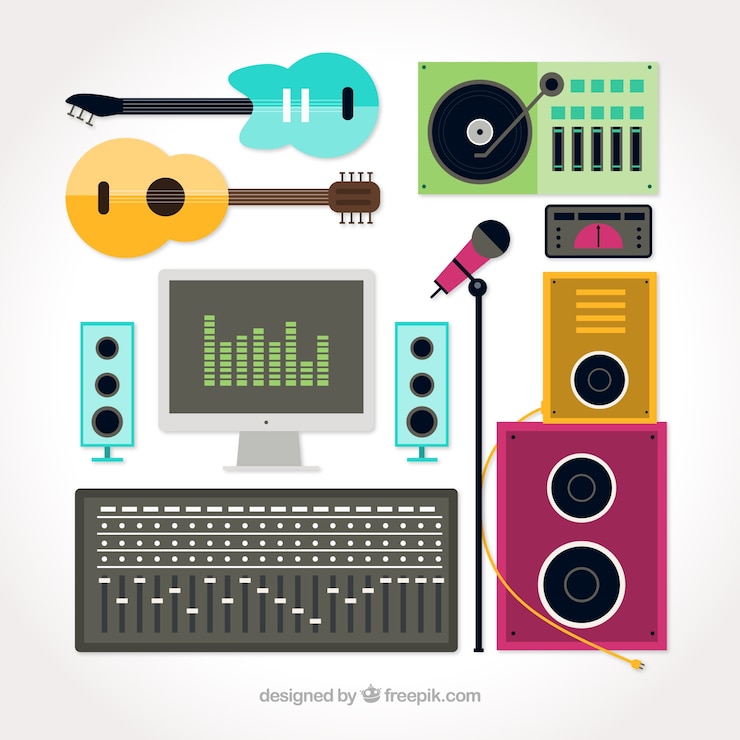 Vector Gratis pilihan elemen datar untuk studio musik