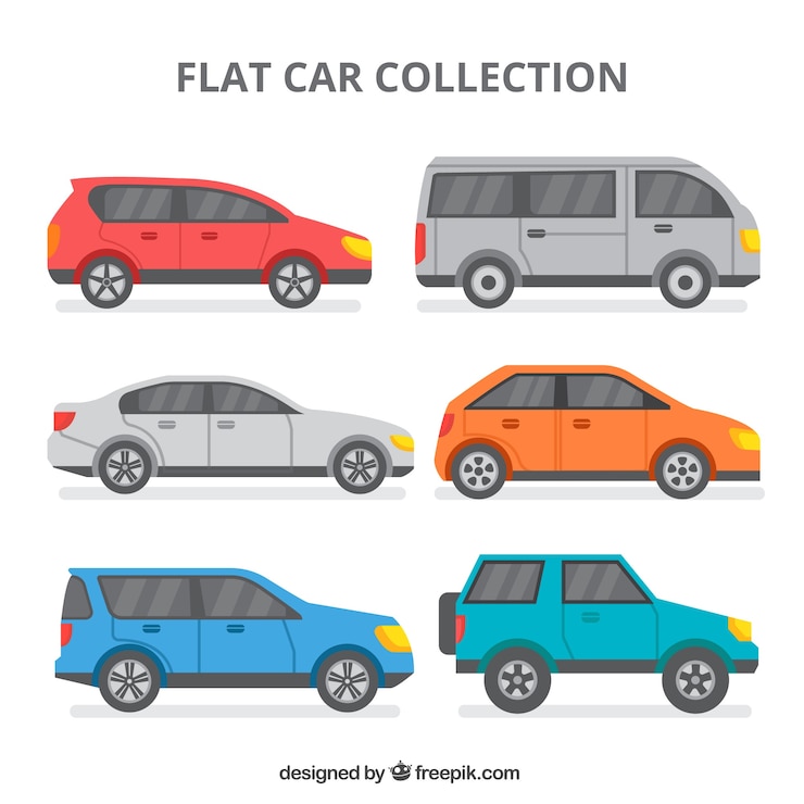 Vector Gratis pilihan enam mobil berwarna dalam desain datar