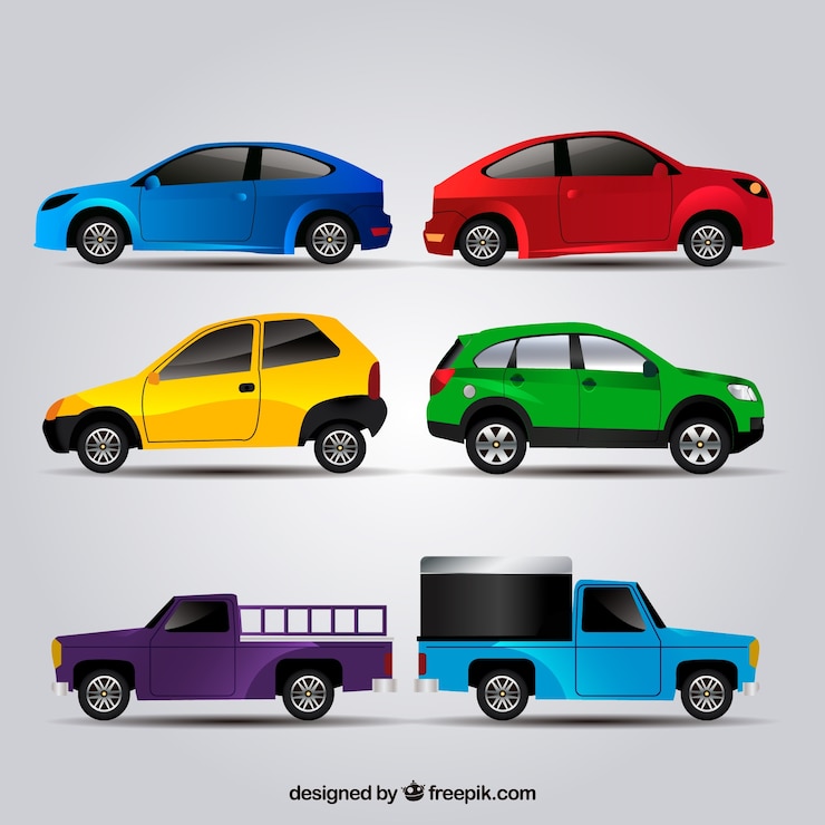 Vector Gratis pilihan mobil berwarna-warni dalam desain realistis