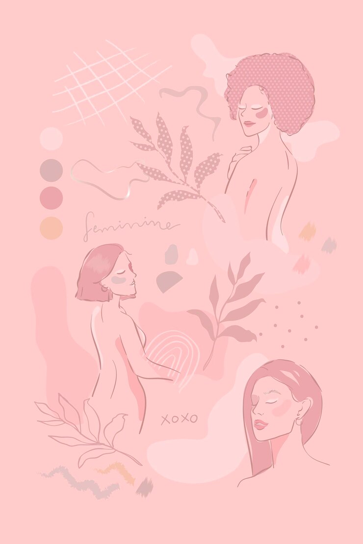 Vector Gratis pink feminine line art set vector