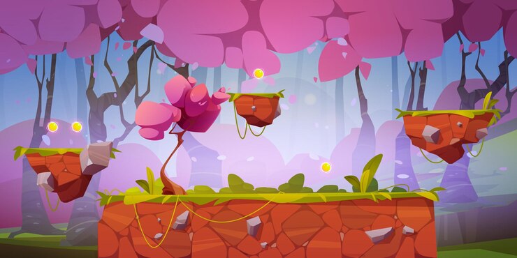 Vector Gratis pink forest game background floating platforms