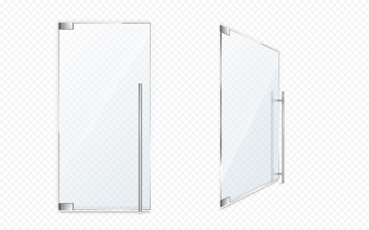 Vector Gratis pintu kaca dengan gagang logam. tutup dan buka pintu masuk kantor, fasad butik, pintu toko atau gerbang toko terisolasi. elemen desain interior modern, entri vektor 3d realistis