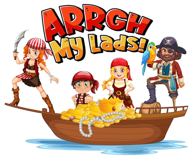 Vector Gratis pirate slang concept with arrgh my lads phrase and a pirate cartoon character