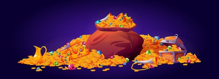 Vector Gratis pirate treasure pile set with coin and gem vector