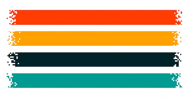 Vector Gratis pita piksel atau set banner pixelated lebar berisi empat
