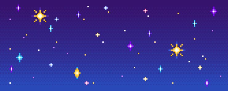Vector Gratis pixel stars set on night sky background