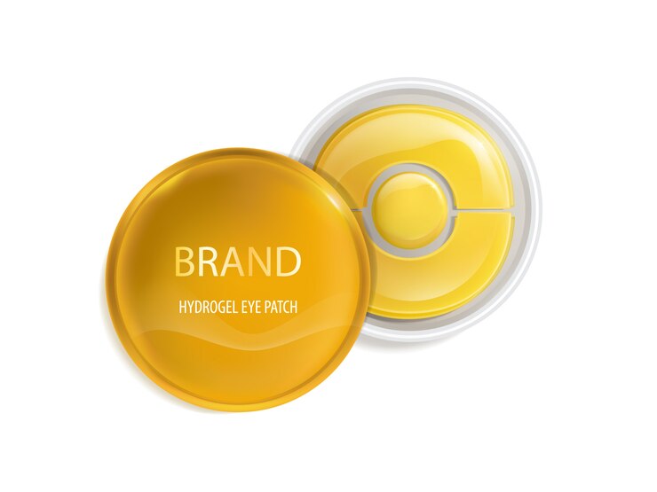 Vector Gratis plastic round jar with set of patches for eyes, with gold and hydrogel.