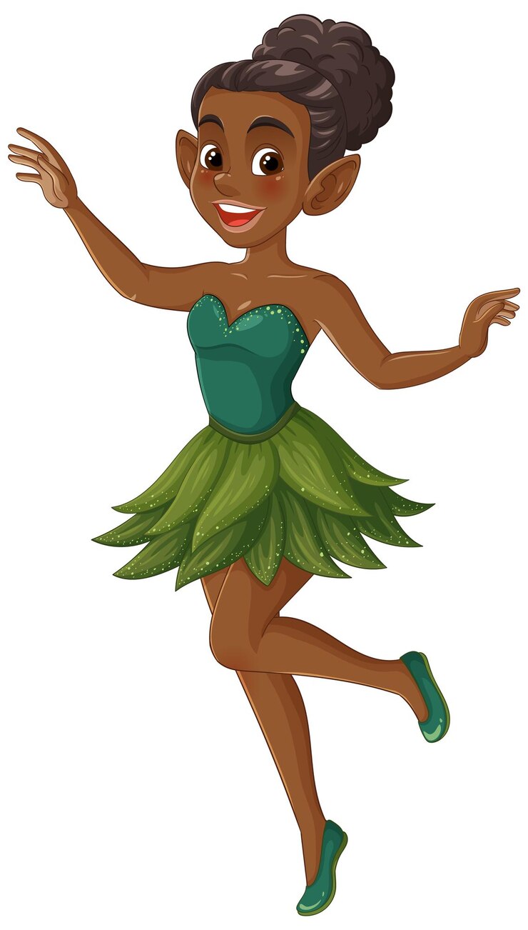 Vector Gratis playful fairy in green leaf dress illustration