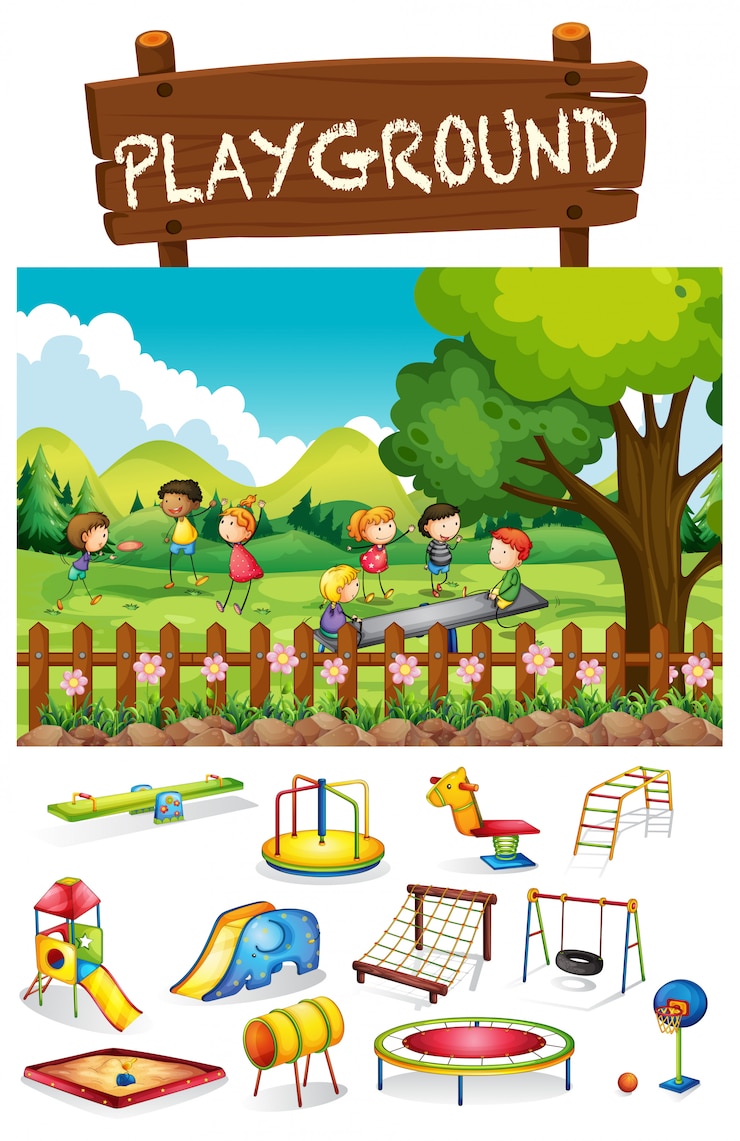 Vector Gratis playground scene with children and toys