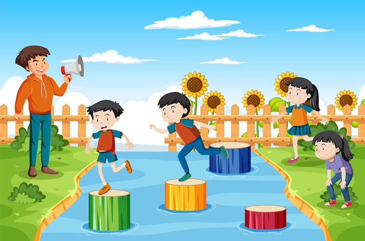 Vector Gratis playground stepping stump with children