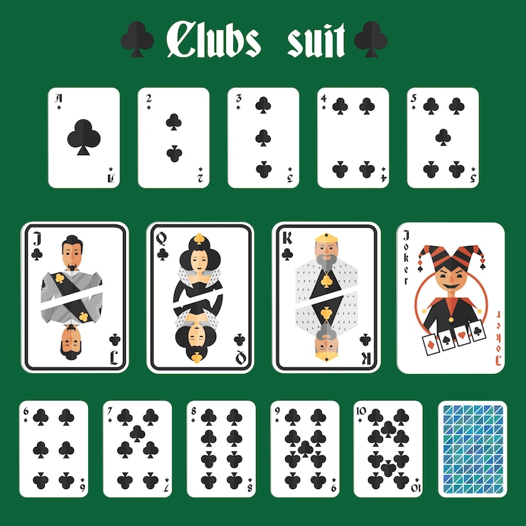 Vector Gratis playing cards clubs suit set joker and back isolated vector illustration