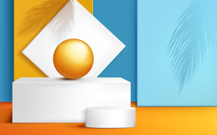 Vector Gratis podium, panggung untuk presentasi produk dengan bola