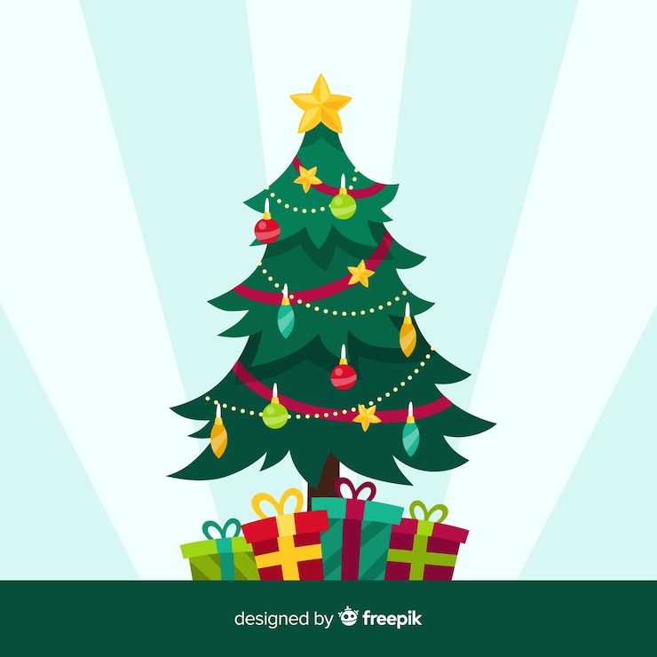 Vector Gratis pohon natal cantik dengan desain datar
