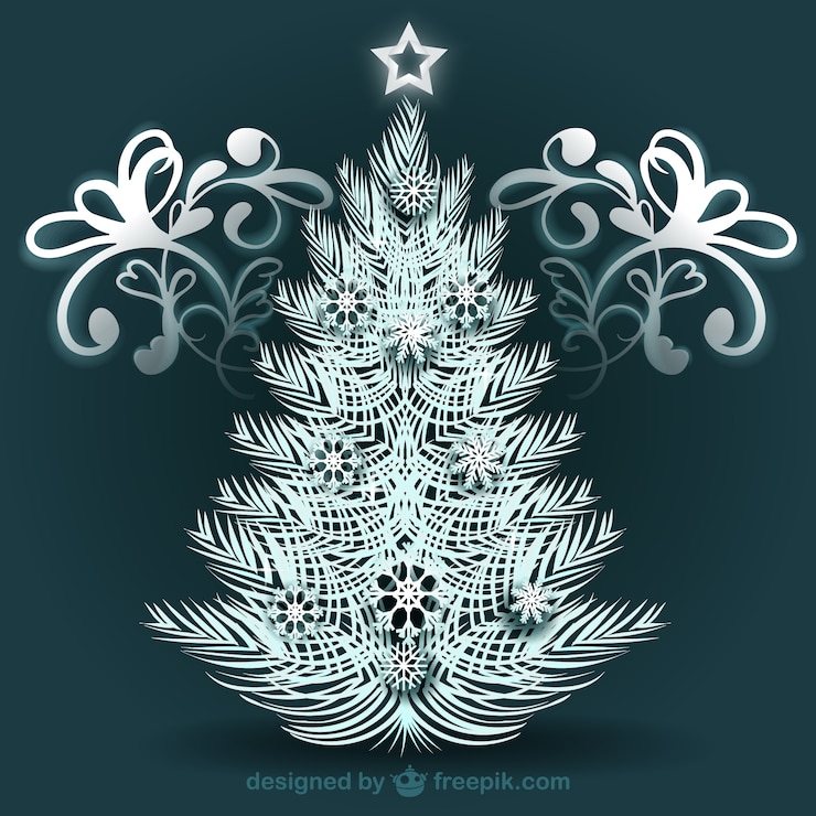 Vector Gratis pohon natal putih dengan ornamen