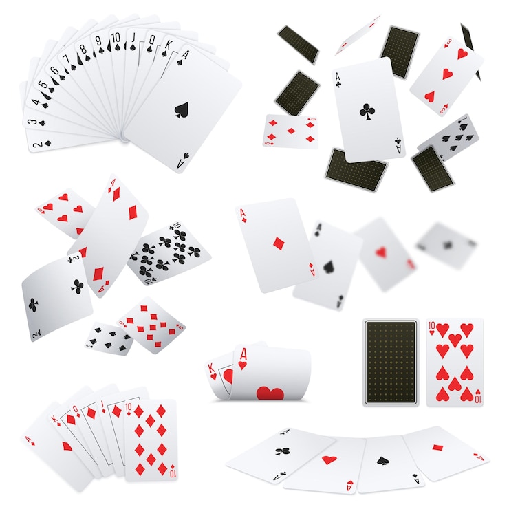 Vector Gratis poker club game player cards sets deck spread 4 aces royal flush hand realistic collection vector illustration