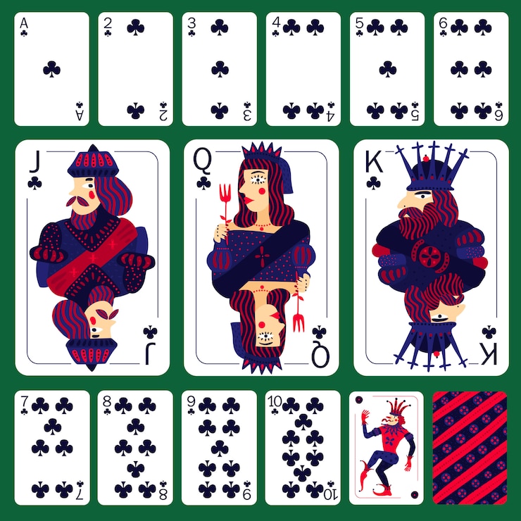 Vector Gratis poker playing cards club suit set