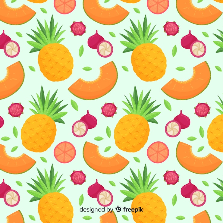 Vector Gratis pola buah tropis berwarna-warni