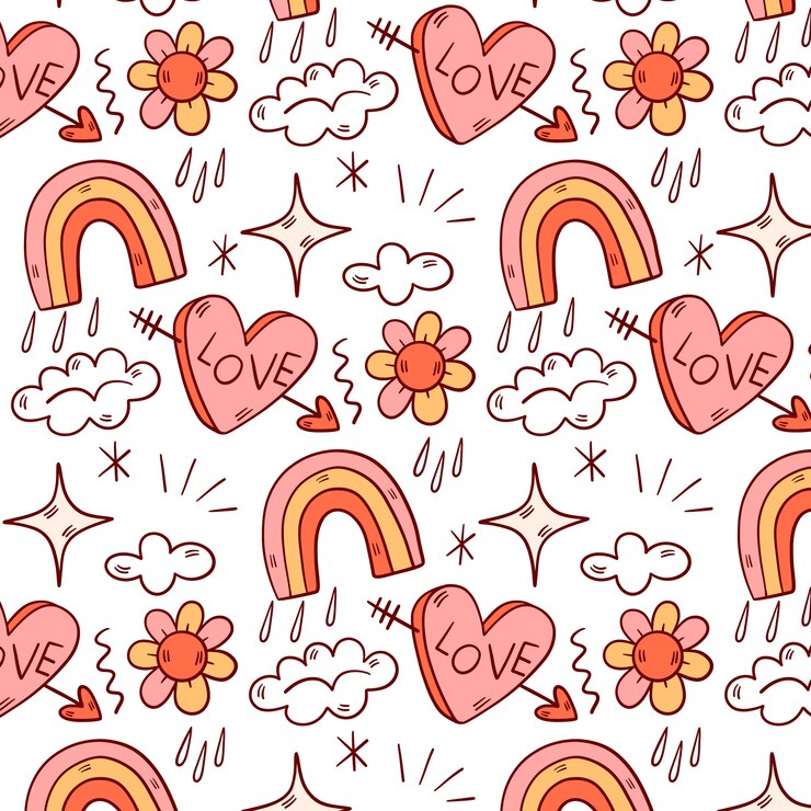 Vector Gratis pola cinta groovy yang digambar tangan