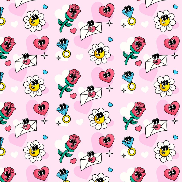 Vector Gratis pola cinta groovy yang digambar tangan