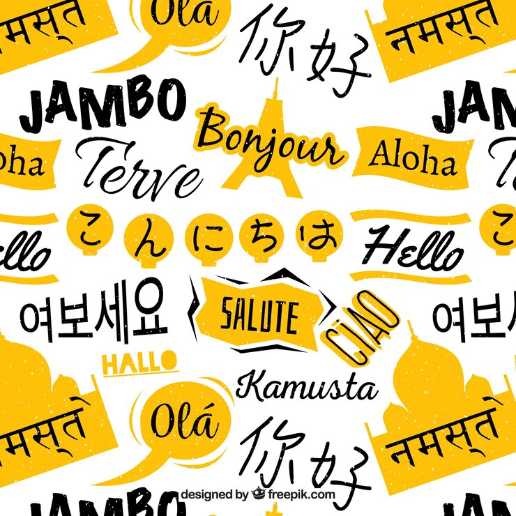 Vector Gratis pola digambar tangan dengan kata halo dalam berbagai bahasa