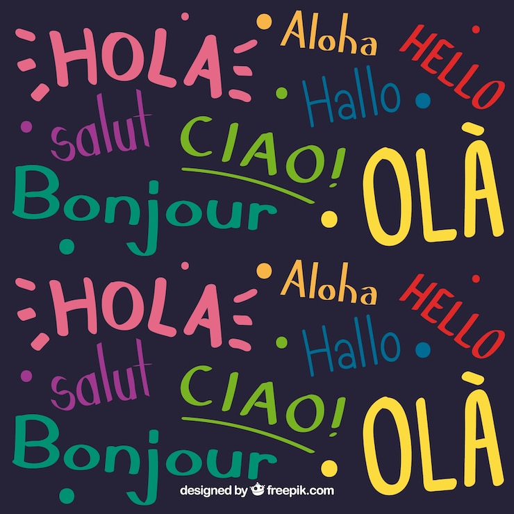 Vector Gratis pola digambar tangan dengan kata halo dalam berbagai bahasa