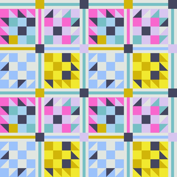 Vector Gratis pola geometris penuh warna desain datar