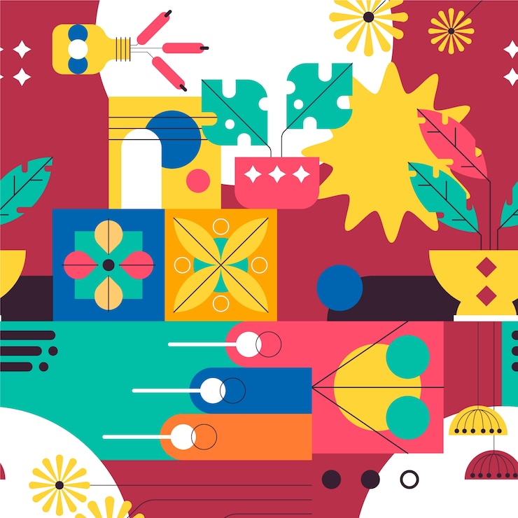 Vector Gratis pola geometris penuh warna desain datar