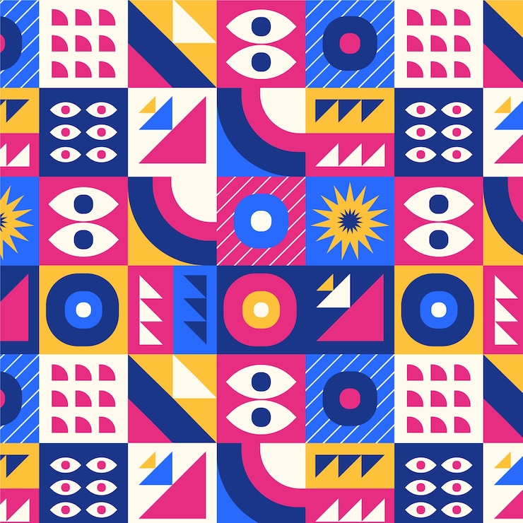 Vector Gratis pola geometris penuh warna desain datar