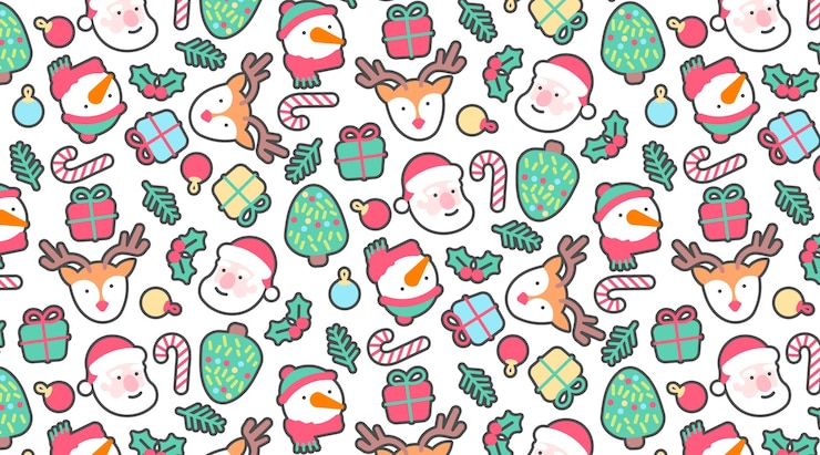 Vector Gratis pola imut dengan elemen natal yang digambar tangan