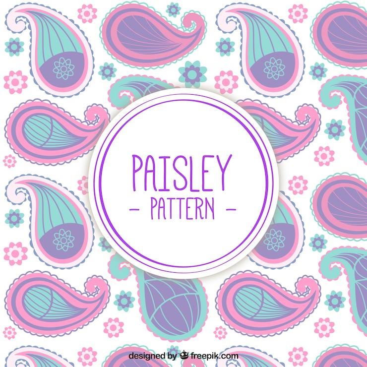 Vector Gratis pola paisley merah muda dan ungu