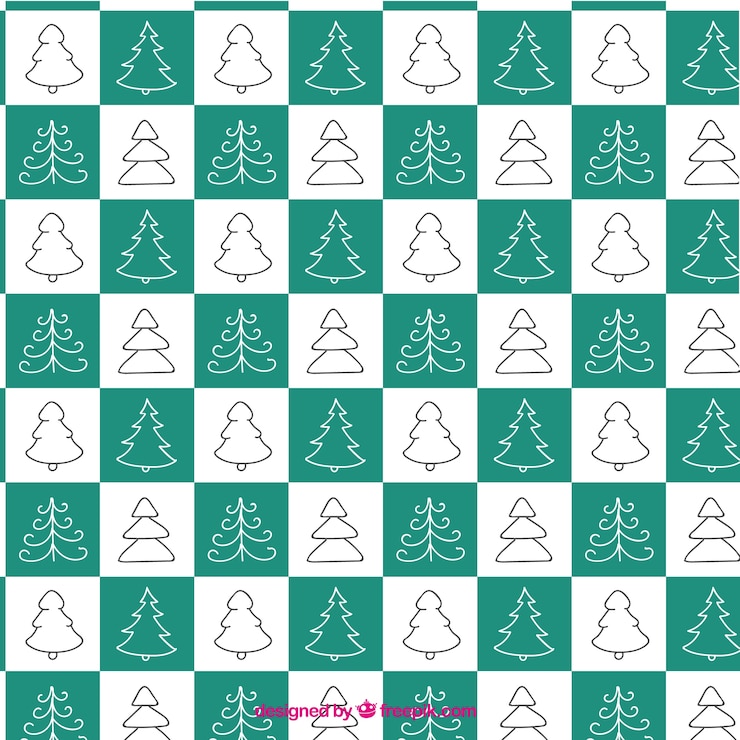 Vector Gratis pola persegi dengan pohon natal yang digambar tangan