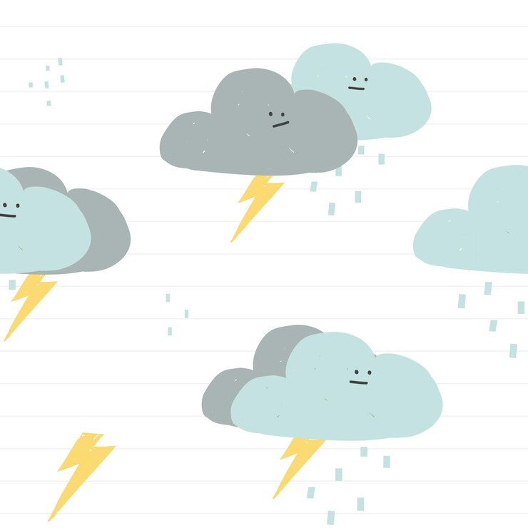 Vector Gratis pola vektor mulus awan hujan latar belakang doodle lucu untuk anak-anak
