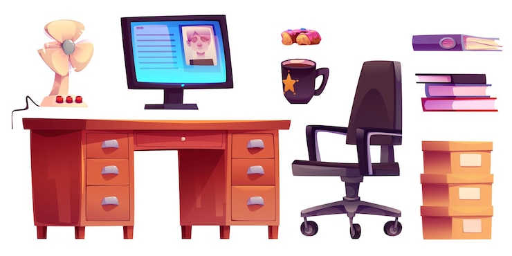 Vector Gratis police office interior furniture and equipment
