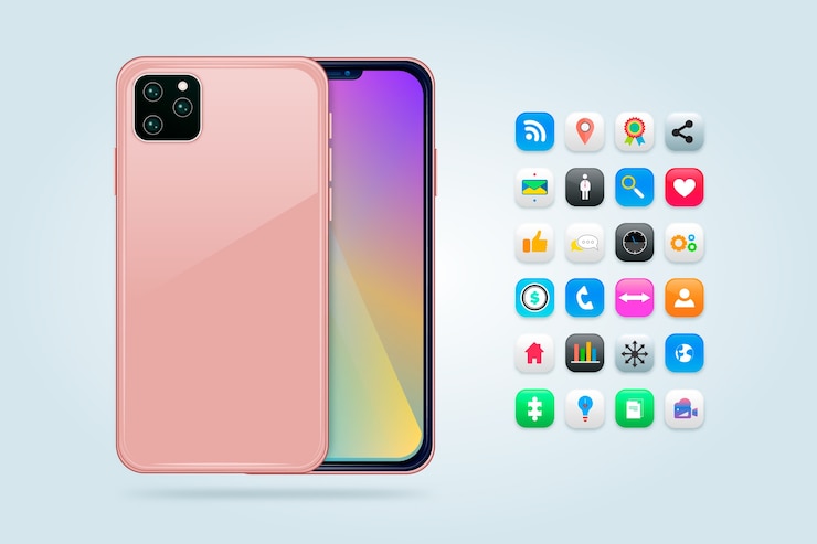 Vector Gratis ponsel realistis dengan game dan aplikasi
