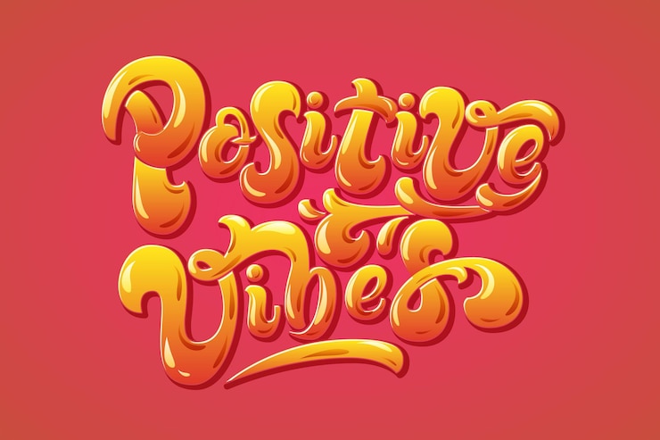 Vector Gratis positive vibes hand drawn lettering colorful motivational phrase happy and joyful creative quote on red background for banners designs tshirt etc