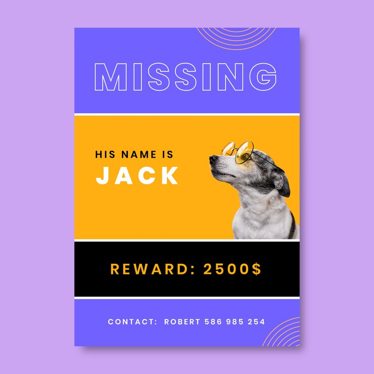 Vector Gratis poster anjing hilang nala modern desain datar