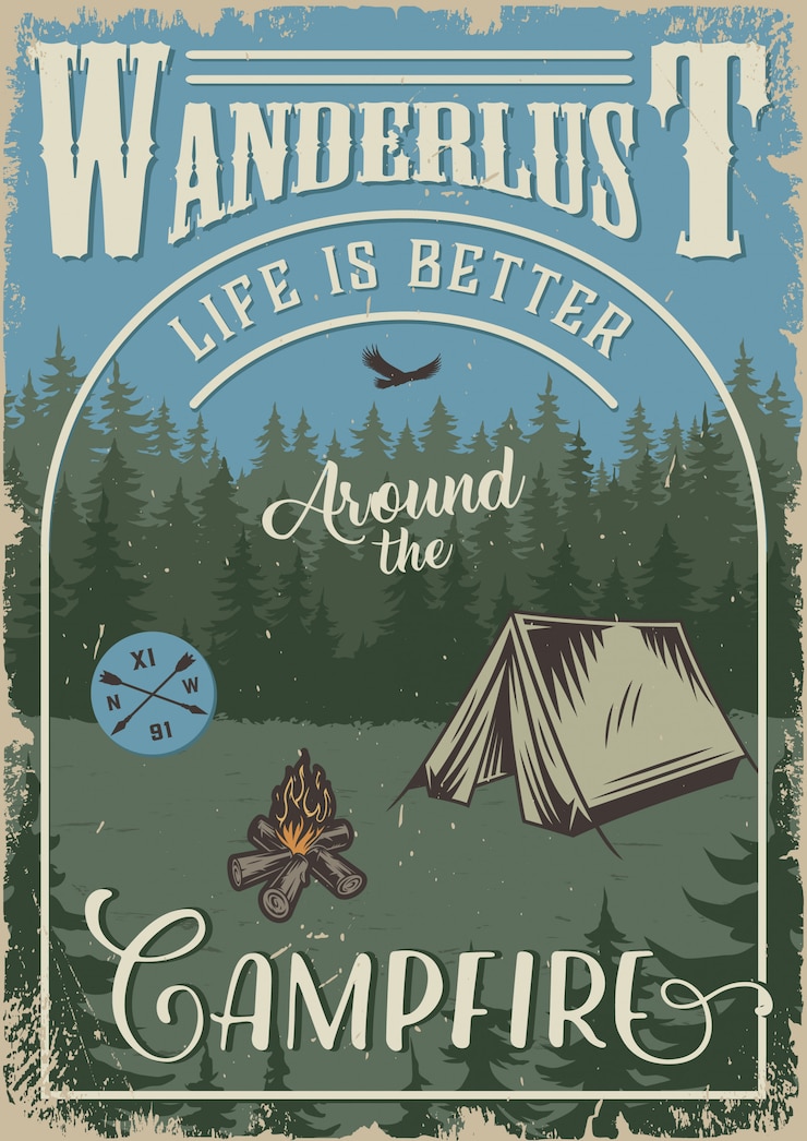 Vector Gratis poster berkemah vintage