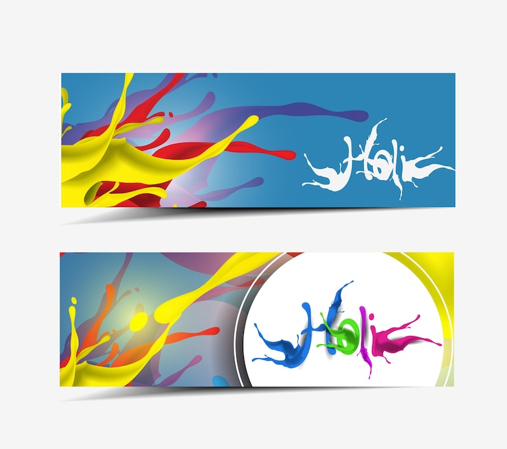 Vector Gratis poster huruf kaligrafi berwarna-warni holi. font tulisan tangan berwarna-warni dengan percikan cat/tinta.