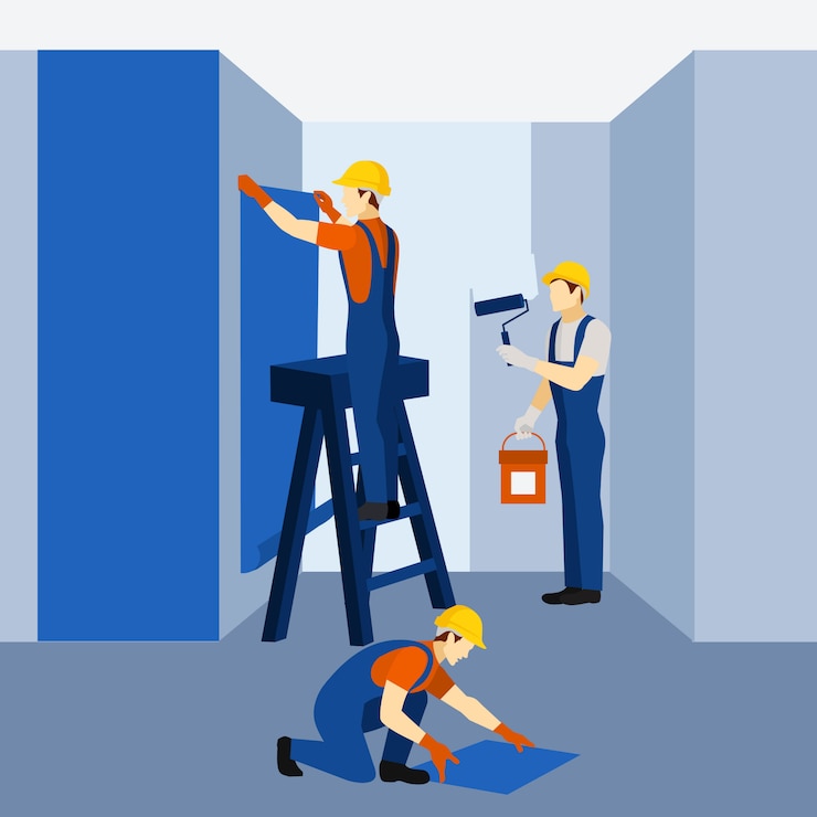 Vector Gratis poster ikon pekerjaan renovasi gedung apartemen