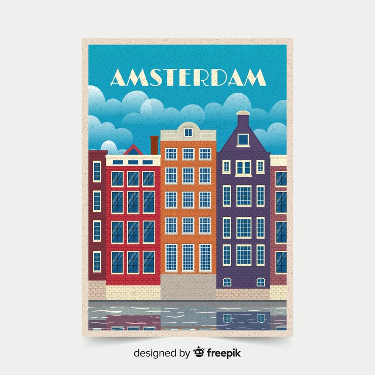 Vector Gratis poster promosi retro amsterdam