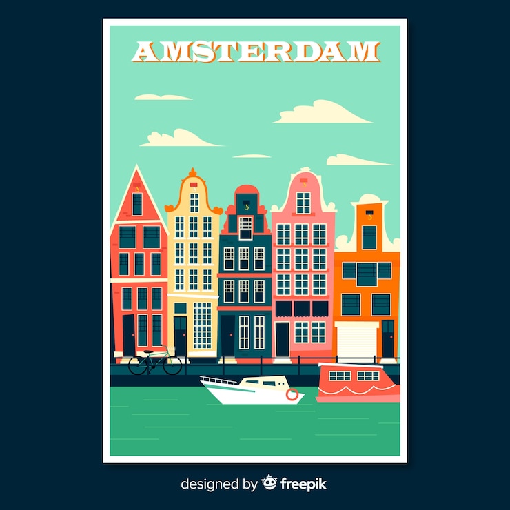 Vector Gratis poster promosi retro amsterdam