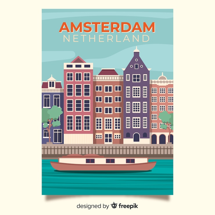 Vector Gratis poster promosi retro amsterdam