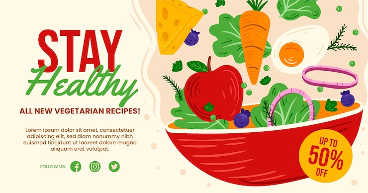 Vector Gratis posting facebook makanan vegetarian yang digambar tangan
