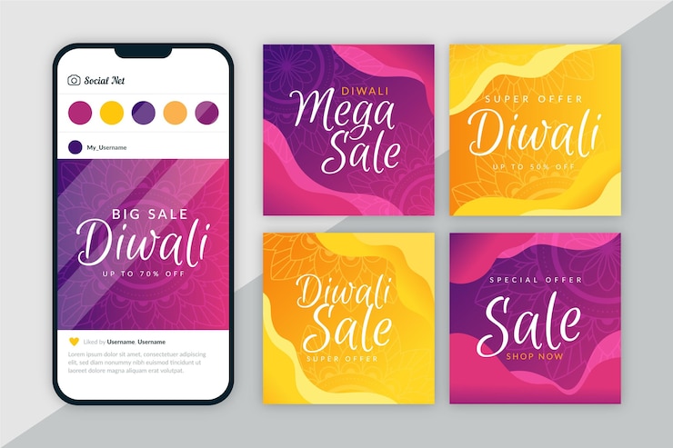Vector Gratis postingan instagram diskon diwali