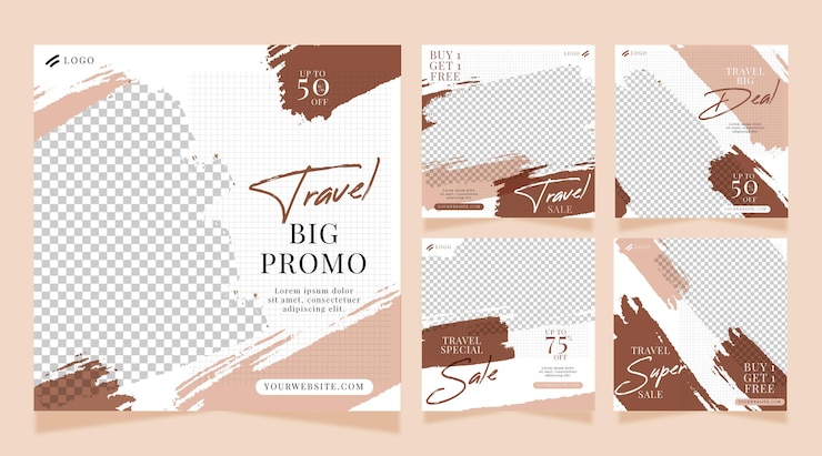 Vector Gratis postingan instagram perjalanan dengan sapuan kuas