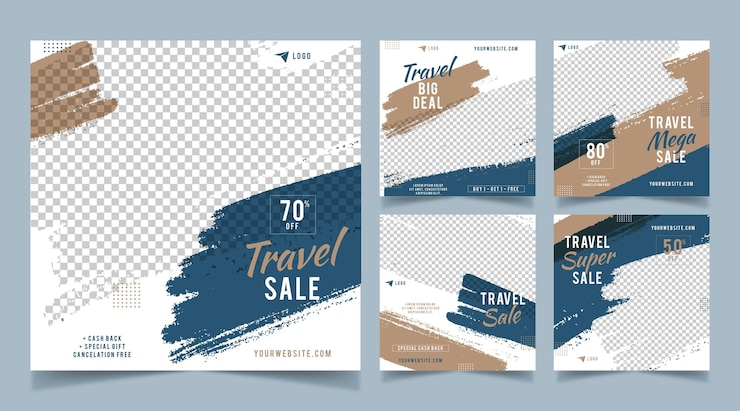 Vector Gratis postingan instagram perjalanan dengan sapuan kuas